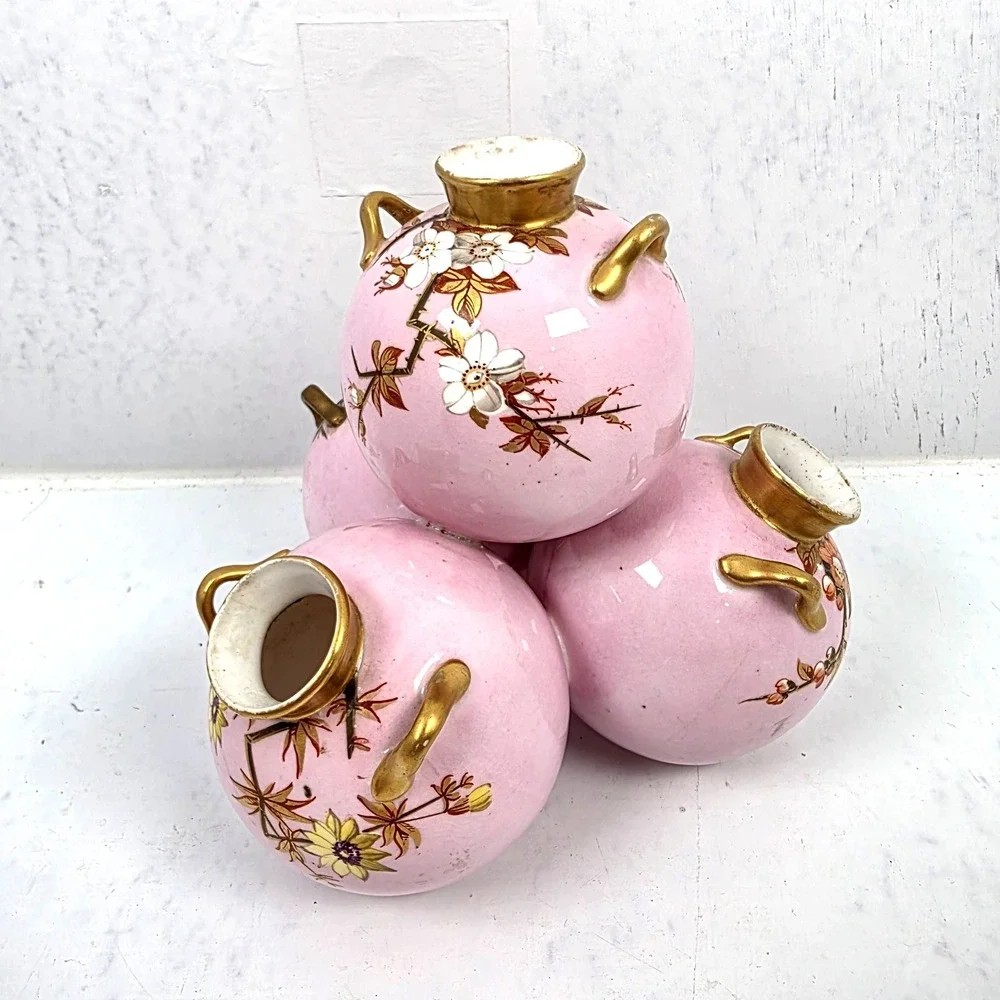 Antique‎ Royal Worcester Pink Stacked Ball Bulb Quadtriple Vase 5
